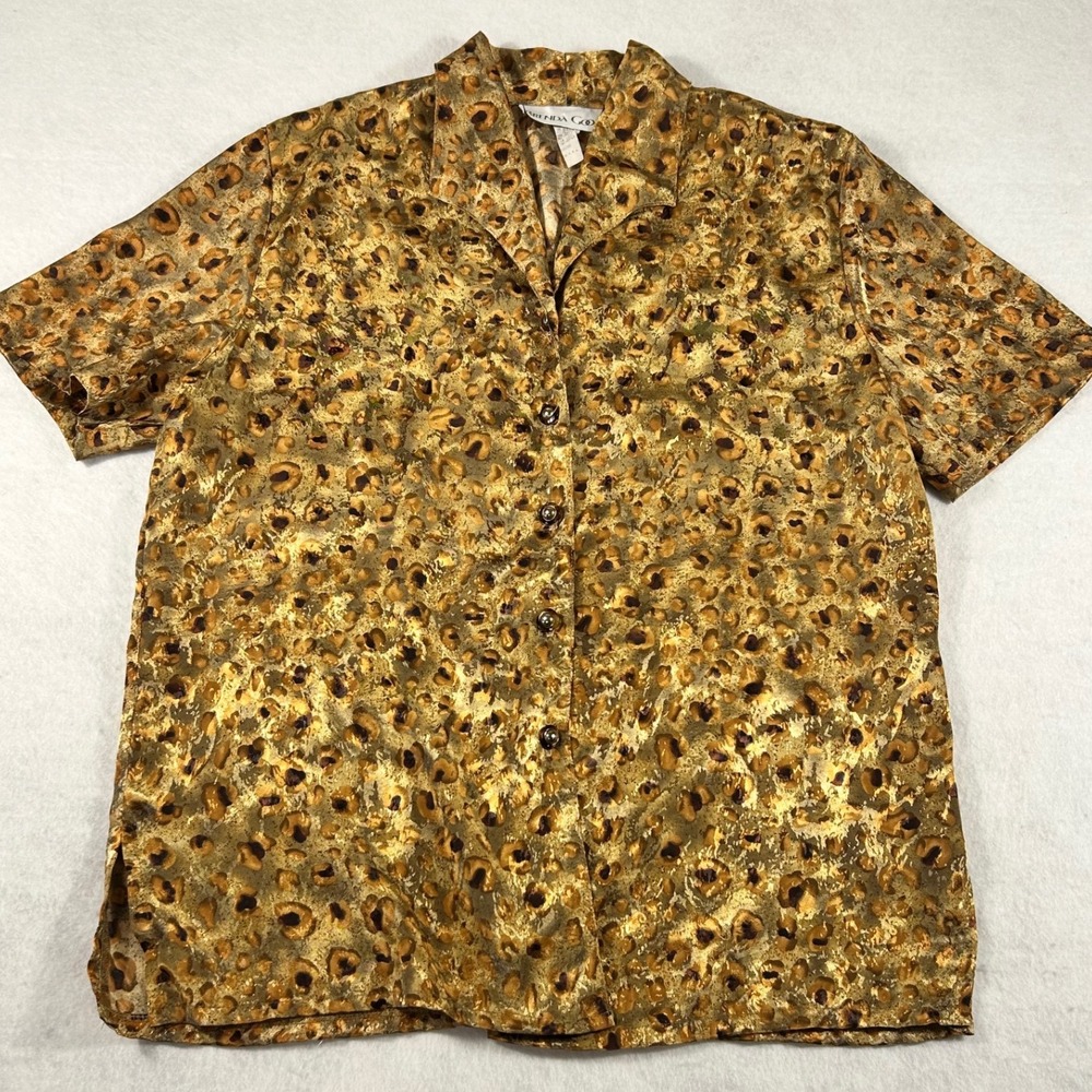 Brenda Goode Vintage Metallic Gold Leopard Print Short Sleeve Blouse Medium